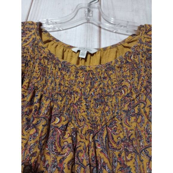 Lucky Brand Shirt Ladies‎ Small Yellow Paisley Short Sleeve - Picture 3 of 7
